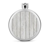 Vertical White Painted Wooden Planks Stainless Steel Hip Flask for Liquor, Round Pocket Portable Wine Flask for Drink 5 Oz
