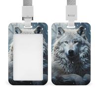 Vertical Wolf Sitting in The Snow Badge Holder with Breakaway Lanyard Heavy-Duty Abs Id Card Protector Waterproof Clear Window for Nurse Teacher Office Worker Detachable for Id Badge Credit Card Trans