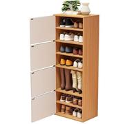 Vertical Wooden Shoe Rack 4-Tier Slim Storage Cabinet Narrow Industrial Shoe Shelf for Entrance Hallway Living Room - Perfect for Heels & Boots
