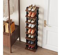 Vertical Wooden Shoe Rack with Open Shelves Narrow Design Shoe for Entryway Living Room Bedroom Hallway - Brown 113cm (44.5in) with Metal Legs