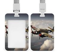 Vertical World War 2 Aircraft Badge Holder with Breakaway Lanyard Heavy-Duty Abs Id Card Protector Waterproof Clear Window for Nurse Teacher Office Worker Detachable for Id Badge Credit Card Transit P