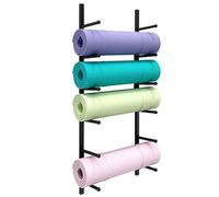 Vertical Yoga Mat Wall Mount Bracket Heavy-Duty Towel & Foam Roller Storage Rack 2-Layer Freestandingfor Family & Friends Space-Saving Solution