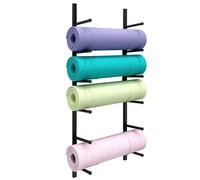 Vertical Yoga Mat Wall Mount Holder 6/9 Tier Exercise Mats Display Shelf Sturdy Metal Storage Rack for Foam Rollers & Towels Ideal for Fitness Class & Bedroom (Black)