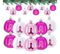 Vertintong 12 Pcs Breast Cancer Awareness Ornaments for Tree Breast Cancer Awareness Party Decoration Pink Pumpkin Ribbon Ornaments Hanging Decor for Home Xmas Christmas Tree Party Gift (Flat Style)