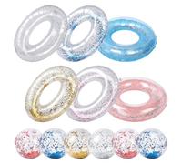 Vertintong 12 Pcs Large Pool Float Sets Including 6 Pcs 35 Inch Glitter Inflatable Swim Tubes Rings and 6 Pc 12 Inch Sparkly Swim Balls for Beach Water Float Pool Party Supply
