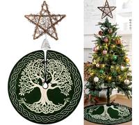 Vertintong 2 Pcs Yule Christmas Tree Topper and 36'' Tree Skirt Set Rustic Star Treetop Pagan Winter Solstice Ornament Rattan Christmas Decor for Yuletide Xmas Decorations
