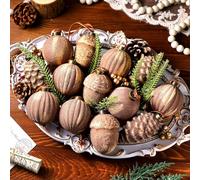 Vertintong 20 Pcs Vintage Christmas Ball Ornaments Neutral Textured Christmas Tree Hanging Decorations with Loop Antique Rustic Distressed Ornaments Decor for Home Farmhouse Xmas Party(Brown)