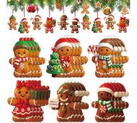 Vertintong 24 Pcs Acrylic Christmas Gingerbread Man Ornaments Double Sided Xmas Hanging Decorations 6 Style Gingerbread Figurines for Christmas Tree Wreath Fireplace Window Holiday Party Supplies Gift