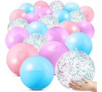 Vertintong 24 Pcs Inflatable Beach Balls Bulk Large Pastel Inflatable Beach Ball Party Decor Summer Water Games for Swimming Pool Wedding Outdoor Party Favors(Iridescent Color,16 Inch,Glitter)