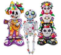 Vertintong 3 Pcs Coco Birthday Party Balloon, Day of the Dead Self Standing Skeleton Foil Balloons for Halloween Skeleton, Coco Cartoon Themed Party Decorations
