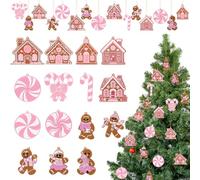Vertintong 30 Pcs Pink Christmas Gingerbread Hanging Ornaments Pastel Gingerbread Ornaments Candy and House Soft PVC Christmas Tree Wall Hanging Decoration for Xmas Party Office Home Decor Winter