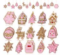 Vertintong 30 Pcs Pink Christmas Gingerbread Hanging Ornaments Pastel Gingerbread Ornaments Soft PVC Christmas Tree Wall Hanging Decoration for Xmas Party Office Home Decor Winter