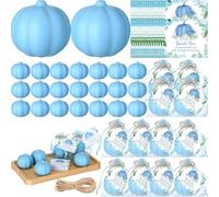 Vertintong 48sets Little Pumpkin Theme Baby Shower Favor Gift Thanksgiving Mini PU Pumpkin Stress Balls Bulk Thanks Cards Drawstring Gift Bags Rope for Fall Gender Reveal Autumn Bag Fillers(Blue)