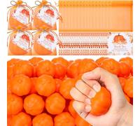 Vertintong 48sets Little Pumpkin Theme Thanksgiving Small Mini PU Pumpkin Stress Balls Bulk Thanks Cards Drawstring Gift Bags Rope for Fall Gender Reveal Autumn Bag Fillers(Orange)