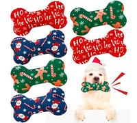 Vertintong 6 Pack Christmas Dog Squeaky Bone Toys Plush Interactive Dog Toys Pets Dog Birthday Toys Bone Shape Stuffed Chew Toys for Puppy Small Medium Large Dogs Squeak Toss Play