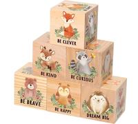 Vertintong 6 Pcs 1.6 Inch Inspirational Woodland Nursery Decor Animals Wall Decor Stuff Wooden Forest Animals Bear Raccoon Lion Fox Block Safari Creature Table Decoration