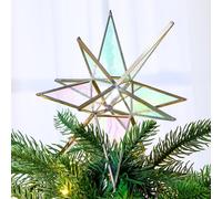 Vertintong 7 Inch Moravian Star Christmas Tree Topper Iridescent Christmas Tree Decoration Moravian Stained Glass Star Colorful Window Hanging Decoration Church Gift