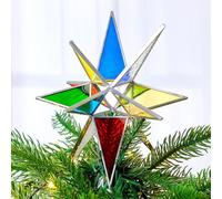 Vertintong 7 Inch Moravian Star Christmas Tree Topper Iridescent Christmas Tree Decoration Moravian Stained Glass Star Colorful Window Hanging Decoration Church Gift (Colorful)