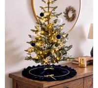 Vertintong Mini Christmas Tree Skirt Velvet Plush Tiny 20 Inch Navy Blue Vintage Christmas Tree Skirts Luxury Miniature Farmhouse Xmas Decorations for Home Party Winter