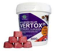 Vertox25 All Weather Wax Block Bait - Kills Mice and Rats Damp-Proof, Weather Resistant - 20g x 15