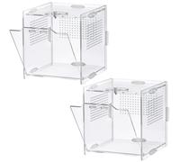 VERTUPET 2 Pack Jumping Spider Enclosure, 4''x4''x4'' Acrylic Arboreal Reptile Tank, 0.03” Ventilation Hole Habitat Transparent Enclosure Breeding Box with Locking Latch for Frog, Crickets, Snails