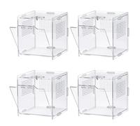 VERTUPET 4 Pack Jumping Spider Enclosure, 4''x4''x4'' Acrylic Arboreal Reptile Tank, 0.03” Ventilation Hole Habitat Transparent Enclosure Breeding Box with Locking Latch for Frog, Crickets, Snails