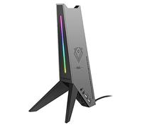 Vertux Zulu RGB Headphone Stand, 4 in 1 Gaming Headset Holder with Built-in 3.5mm AUX, 2 USB Sync Charging Ports, Non-Slip Removable Base