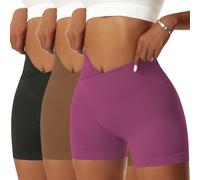 Vertvie 3Pack Gym Shorts for Women V Cross Booty Shorts High Waisted Scrunch Butt Shorts Seamless Workout Yoga Running Cycling Shorts Black/Cocoa/Mulberry Purple M