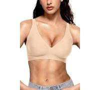 Vertvie Bras for Women Non Wired Deep V Seamless Wireless Push Up Bra Comfort Plunge T Shirt Soft Support Full Coverage Everyday Bralettes(Sand,Large)