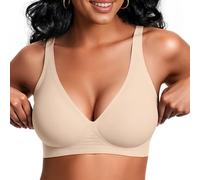 Vertvie Bras for Women Non Wired Deep V Seamless Wireless Push Up Bra Comfort Plunge T Shirt Soft Support Full Coverage Everyday Bralettes(Nude,3X-Large)