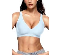 Vertvie Bras for Women Non Wired Deep V Seamless Wireless Push Up Bra Comfort Plunge T Shirt Soft Support Full Coverage Everyday Bralettes(Pastel Blue,X-Large)