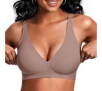 Vertvie Bras for Women Non Wired Deep V Seamless Wireless Push Up Bra Comfort Plunge T Shirt Soft Support Full Coverage Everyday Bralettes(Grey,Medium)