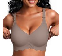 Vertvie Bras for Women Non Wired Seamless Wireless Push Up Bra V Neck Padded Comfort Bralettes Soft Support Full Coverage Everyday Bra (Grey,2XL)