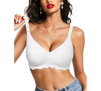 Vertvie Bras for Women Non Wired Seamless Wireless Push Up Bra V Neck Padded Comfort Bralettes Soft Support Full Coverage Everyday Bra (White,M)