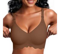 Vertvie Bras for Women Non Wired Seamless Wireless Push Up Bra V Neck Padded Comfort Bralettes Soft Support Full Coverage Everyday Bra (Coffee,M)