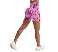 Vertvie Scrunch Bums Gym Shorts for Women Seamless High Waisted Workout Sexy Hip Lifting Tummy Control Booty Shorts for Sports Running Cycling Yoga (Tie Dye Pink,S)