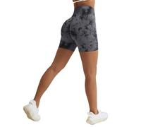 Vertvie Scrunch Bums Gym Shorts for Women Seamless High Waisted Workout Sexy Hip Lifting Tummy Control Booty Shorts for Sports Running Cycling Yoga (Tie Dye Black,XS)