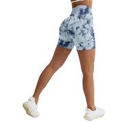 Vertvie Scrunch Bums Gym Shorts for Women Seamless High Waisted Workout Sexy Hip Lifting Tummy Control Booty Shorts for Sports Running Cycling Yoga (Tie Dye Light Blue,XS)