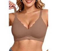 Vertvie Seamless Bra Non Wired Support Bras for Women Scalloped Wireless Push Up Bras Soft Full Coverage Comfort Ladies T Shirt Everyday Bra (Coffee,2XL)