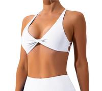 Vertvie Sports Bra Women's Backless Deep V Neck Sexy Yoga Bra Padded Bustier Push Up Bralette Twist Front Gym Workout Fitness, 1 piece: white, S