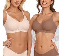 Vertvie Wireless Bras for Women Non Wired Seamless Comfort Bra Multipack Soft Push Up Support Full Coverage Everyday Bra Padded Zero Feel Bralettes (Skin+Coffee, XL)