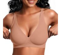 Vertvie Wireless Jelly Bras for Women Seamless Push Up Bra Deep V Plunge T Shirt Bras Non Wired Soft Support Full Coverage Everyday Bralettes (Light Tan,L Plus)