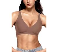 Vertvie Wireless Jelly Bras for Women Seamless Push Up Bra Deep V Plunge T Shirt Bras Non Wired Soft Support Full Coverage Everyday Bralettes (Coffee,L Plus)