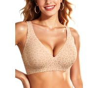 Vertvie Wireless Jelly Bras for Women Seamless Push Up Bra Deep V Plunge T Shirt Bras Non Wired Soft Support Full Coverage Everyday Bralettes (Leopard Nude,S)