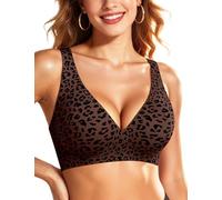 Vertvie Wireless Jelly Bras for Women Seamless Push Up Bra Deep V Plunge T Shirt Bras Non Wired Soft Support Full Coverage Everyday Bralettes (Leopard Coffee,XS)