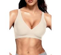Vertvie Wireless Jelly Bras for Women Seamless Push Up Bra Deep V Plunge T Shirt Bras Non Wired Soft Support Full Coverage Everyday Bralettes (Cream Beige,XXL)