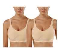 Vertvie Women’s 1/2/3-Piece Set Sports Bra, Plain, Without Underwire, Bustier, Classic, Comfortable, Stretch Bra, Medium Support, Padded, Feel-Good Bra, Pack of 2 Beige, XXX-Large