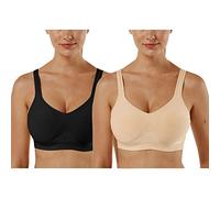 Vertvie Women’s 1/2/3-Piece Set Sports Bra, Plain, Without Underwire, Bustier, Classic, Comfortable, Stretch Bra, Medium Support, Padded, Feel-Good Bra, Black and beige, XXX-Large
