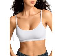 Vertvie Women's Wireless Bralettes Cami Bras Unlined Seamless Non Wired Bra No Padding Scoop Neck Comfort T Shirt & Sports Bra (White,L)
