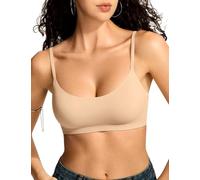 Vertvie Women's Wireless Bralettes Cami Bras Unlined Seamless Non Wired Bra No Padding Scoop Neck Comfort T Shirt & Sports Bra (Vanilla White,L)